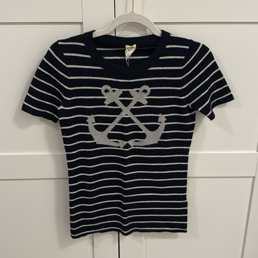 J. Crew Italian Cashmere Anchor Stripe Top Sweater XS